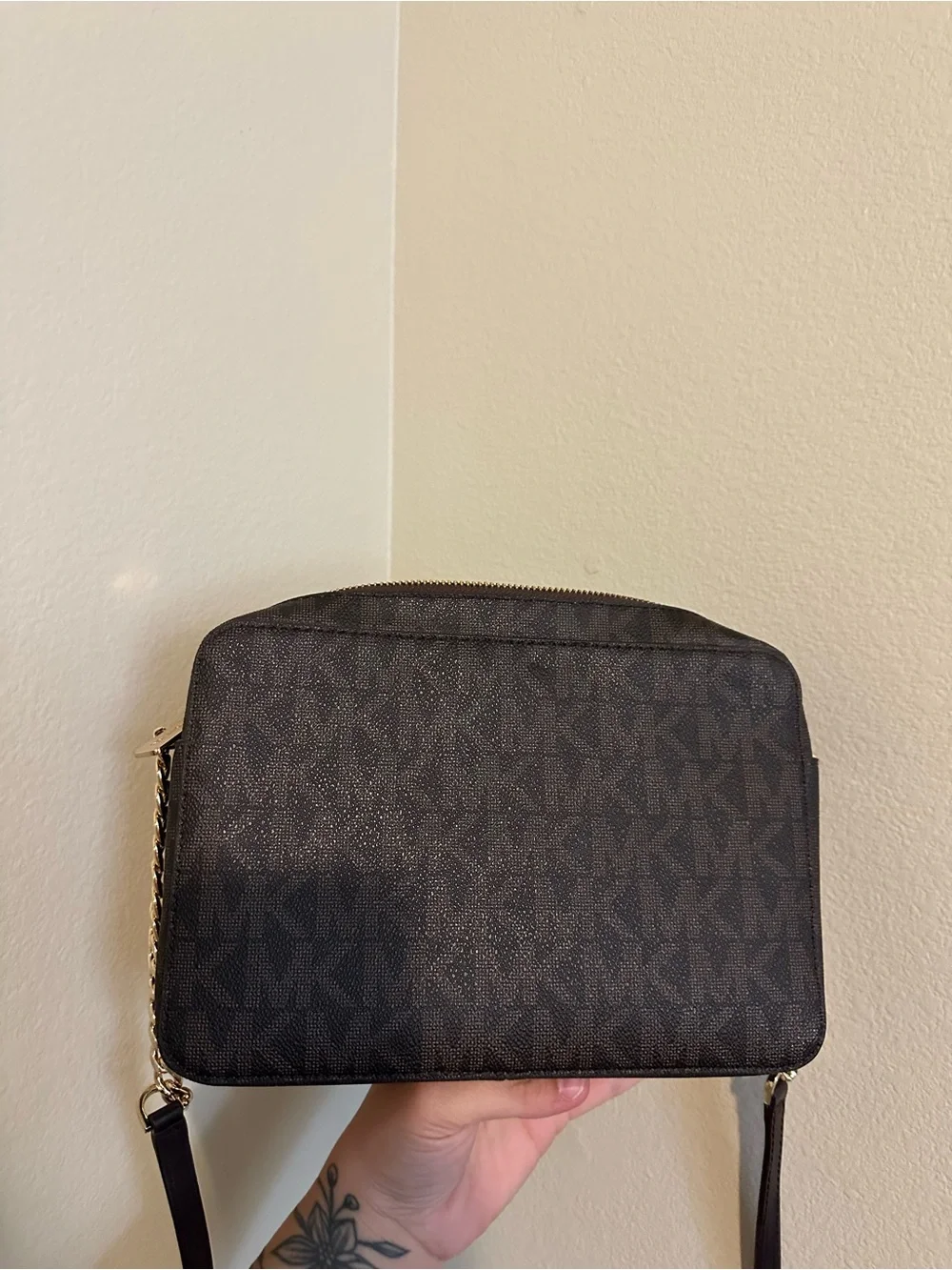 Michael Kors Brown Logo Crossbody with White MK Accents